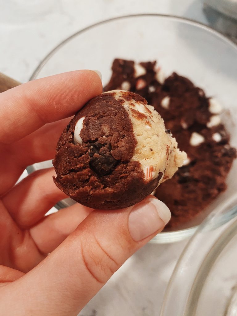 split cookie dough ball