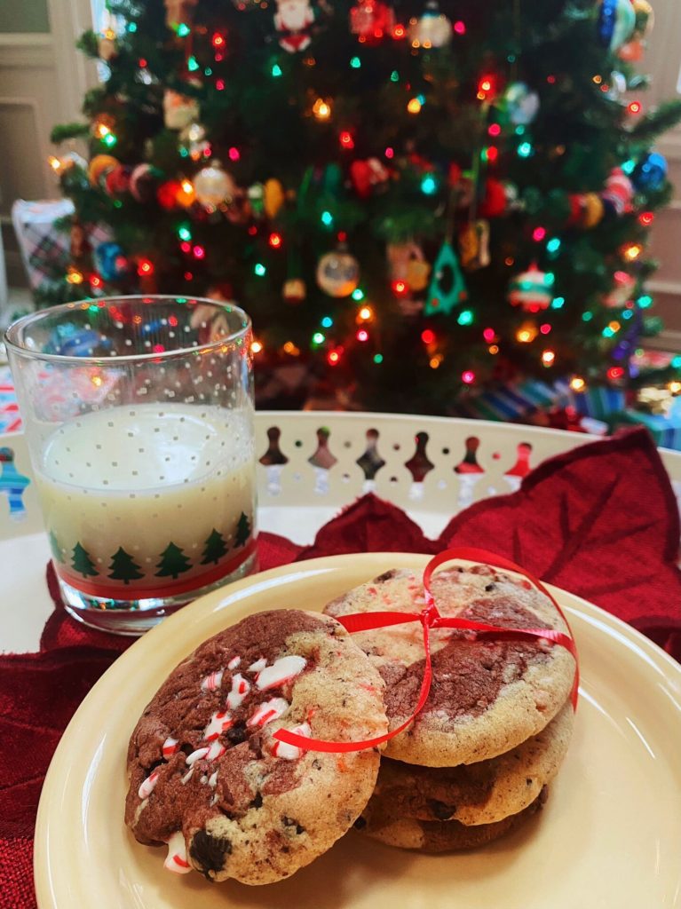 peppermint oreo swirl cookies under tree milk festive holly jolly