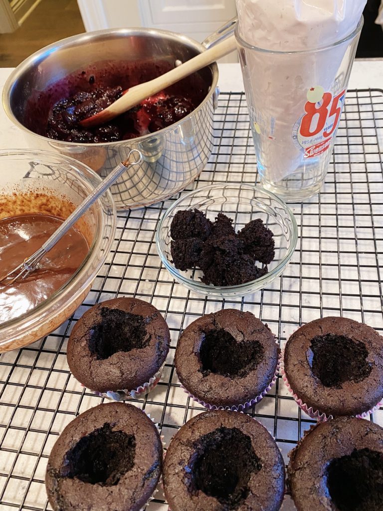 assembling black forest cupcakes