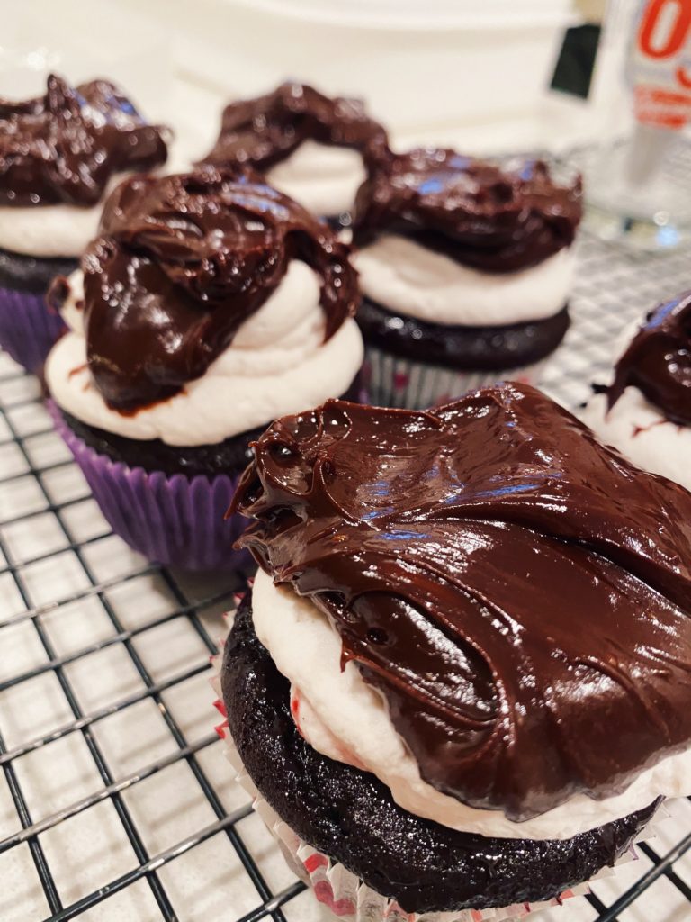 fudgy black forest cupcakes ganace