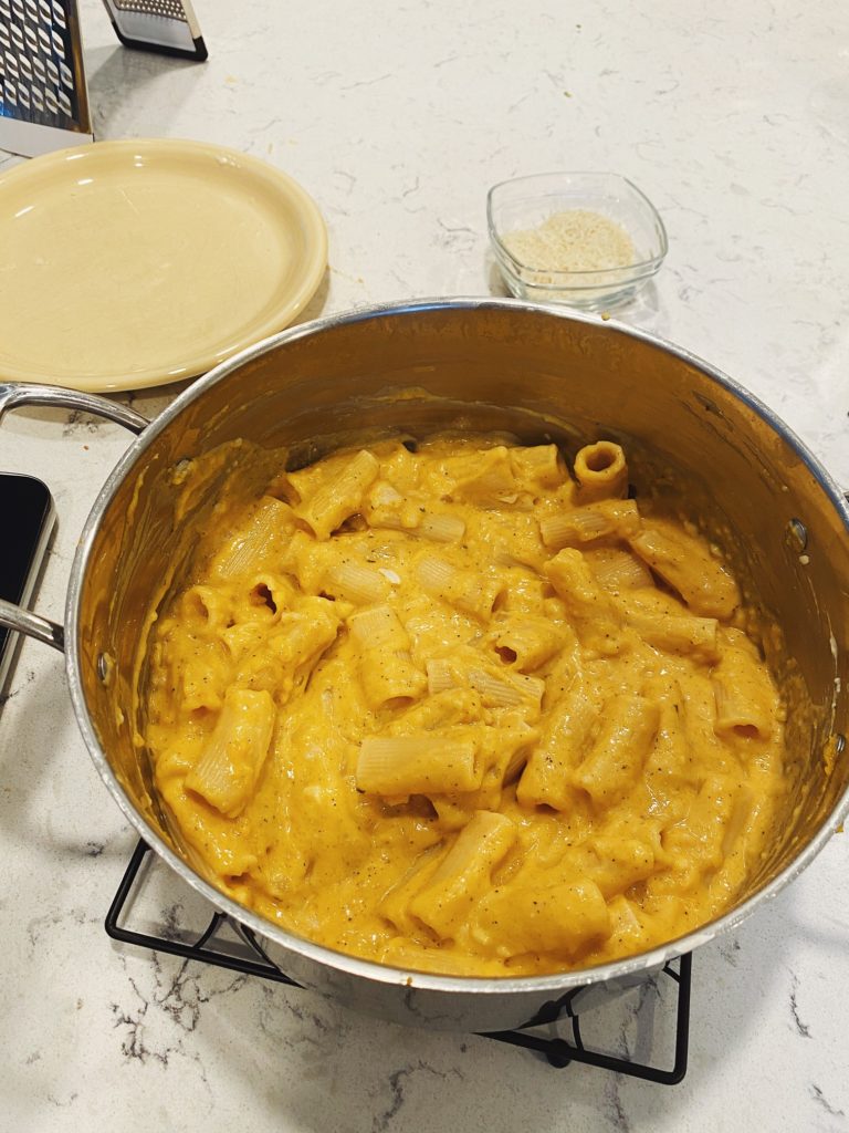entire pot of butternut squash mac and cheese