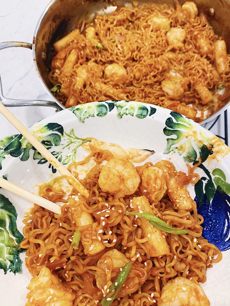 spicy shrimp rabokki bowl delicious korean street food