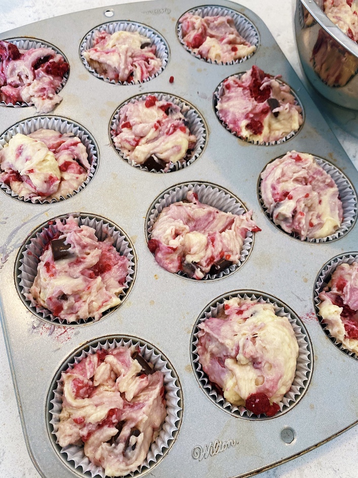 raspberry chocolate muffin batter