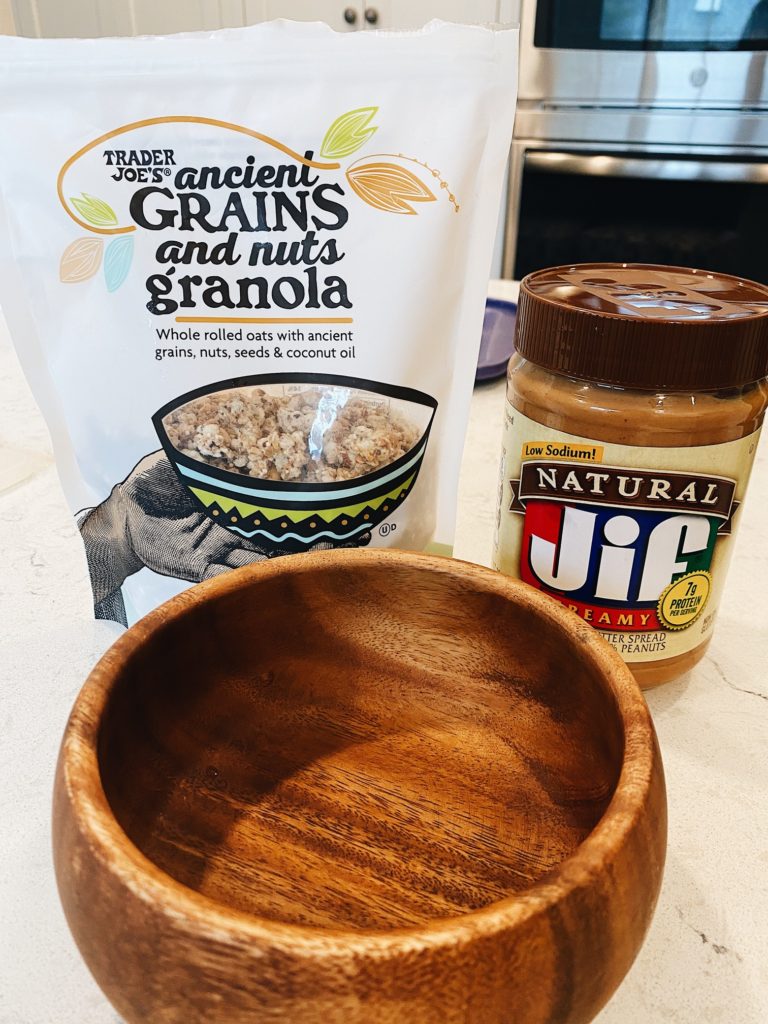acai bowl granola peanut butter tropical aesthetic wooden bowl :)